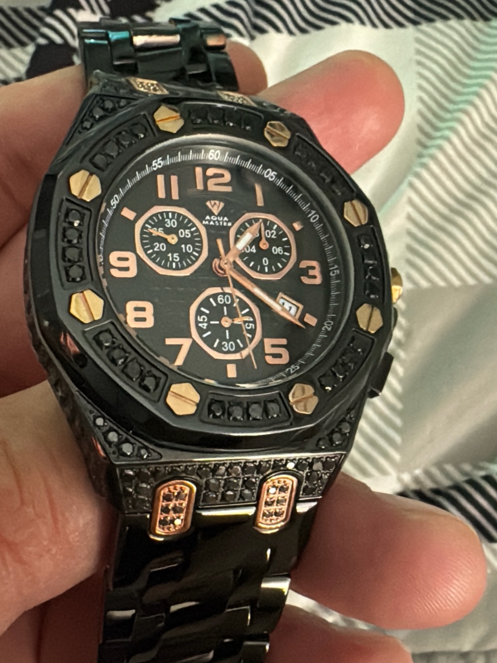 Black And Rose Gold Mens Chronograph Watch